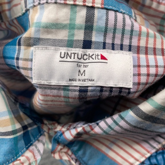 Untuckit Shirt Womens Medium Plaid Ruffle Collar Button Up Margot Casual - Picture 8 of 11